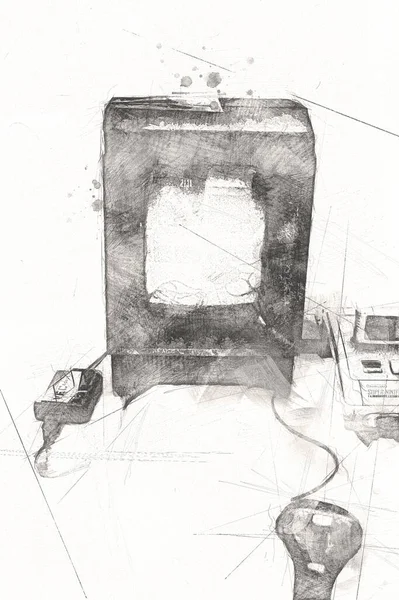 Retro Computer Gaming Controller Auf Hellem Weißen Hintergrund Abbildung — Stockfoto