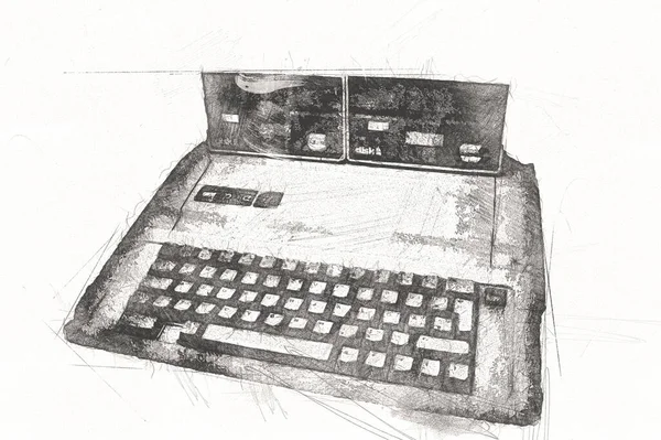 Old Computer Art Illustration Retro Vintage Machine Paint Sketch — Stock Photo, Image