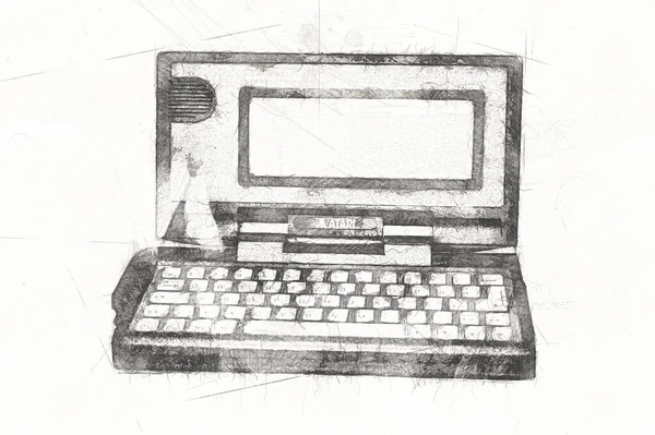 Old Computer Art Illustration Retro Vintage Machine Paint Sketch — Stock Photo, Image