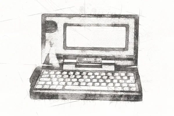 Old computer art illustration, retro vintage machine, paint, sketch