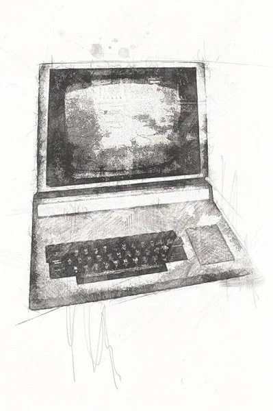 Old computer art illustration, retro vintage machine, paint, sketch