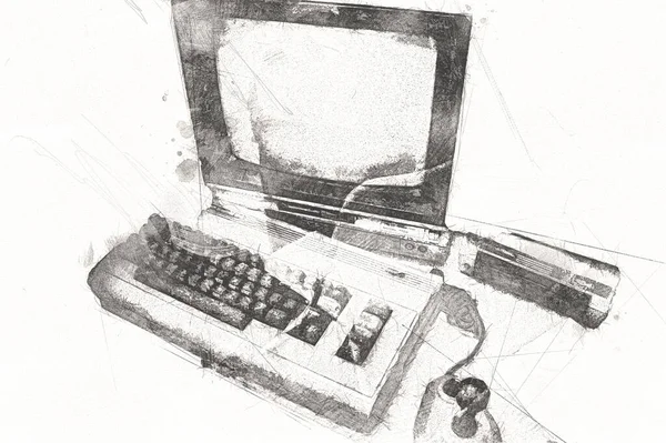 Eski Bilgisayar Sanatı Illüstrasyonu Retro Vintage Makine Boya Çizim — Stok fotoğraf