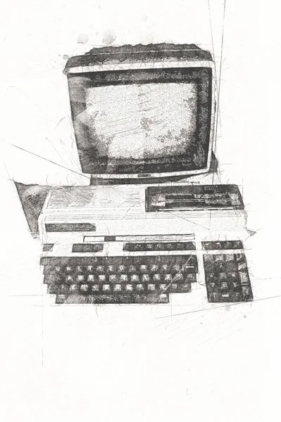 Vecchio Computer Art Illustrazione Retrò Vintage Macchina Vernice Schizzo — Foto Stock