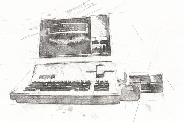 Eski Bilgisayar Sanatı Illüstrasyonu Retro Vintage Makine Boya Çizim — Stok fotoğraf
