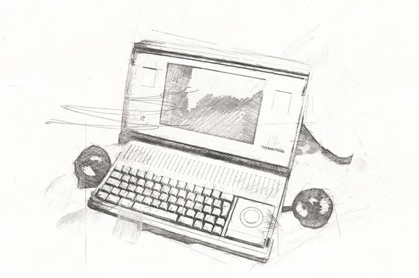 Old Computer Art Illustration Retro Vintage Machine Paint Sketch — Stock Photo, Image