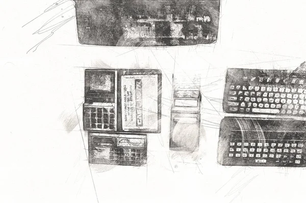 古いデジタル電卓のイラスト ドローイング ペイント アート — ストック写真