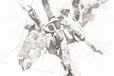 Beyaz arka planda korkunç tarantula örümceği, çizim, soluk soluğa