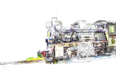 Eski buharlı lokomotif motoru antika