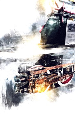 Eski buharlı lokomotif motoru antika