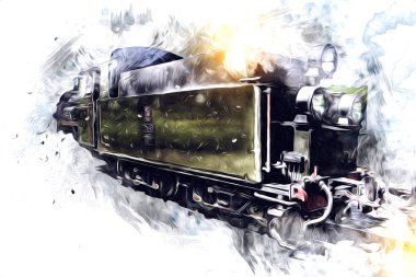 Eski buharlı lokomotif motoru antika