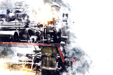 Eski buharlı lokomotif motoru antika