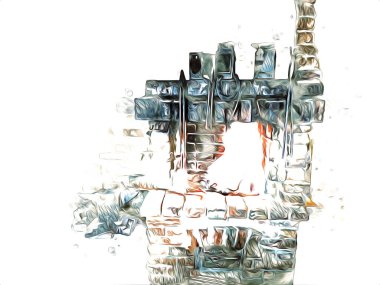 Şatafatlı iç tasarım oturma odası ve şömine güzel bir saray, iç mekan, eski, ortaçağ tarihi sanat illüstrasyonu antika eskiz.