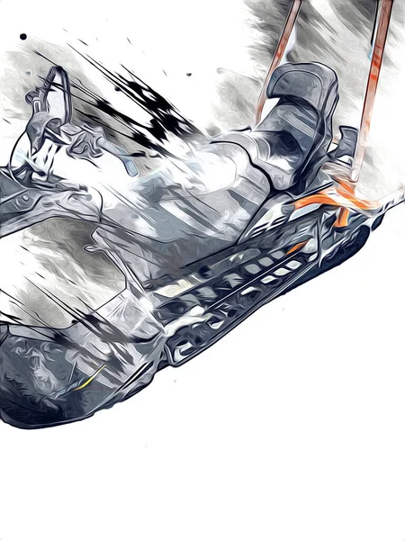 Esportes Snowmobile Nas Montanhas Ilustração Arte Vintage Puxando Esboço — Fotografia de Stock