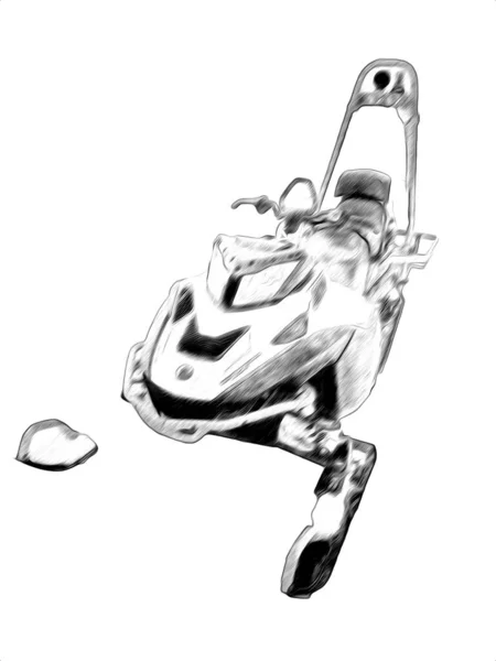 Спортивный Снегоход Горах Иллюстрация Искусство Винтаж Рисунок Скетч — стоковое фото