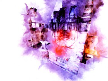 Şatafatlı iç tasarım oturma odası ve şömine güzel bir saray, iç mekan, eski, ortaçağ tarihi sanat illüstrasyonu antika eskiz.