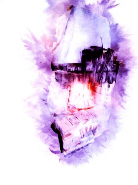 Şatafatlı iç tasarım oturma odası ve şömine güzel bir saray, iç mekan, eski, ortaçağ tarihi sanat illüstrasyonu antika eskiz.