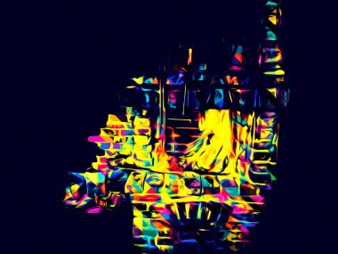 Şatafatlı iç tasarım oturma odası ve şömine güzel bir saray, iç mekan, eski, ortaçağ tarihi sanat illüstrasyonu antika eskiz.