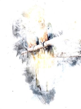 El yapımı eskiz, siyah beyaz, klasik tropikal kuş papağanı ve papağanı.