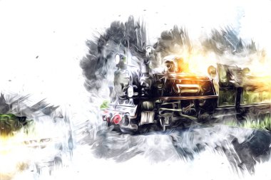 Eski buharlı lokomotif motoru antika