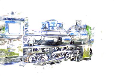 Eski buharlı lokomotif motoru antika