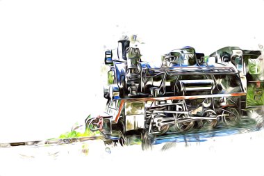 Eski buharlı lokomotif motoru antika