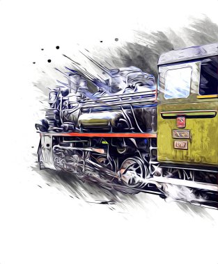 Eski buharlı lokomotif motoru antika