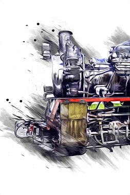 Eski buharlı lokomotif motoru antika