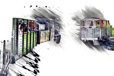 Eski buharlı lokomotif motoru antika