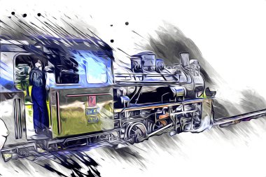 Eski buharlı lokomotif motoru antika