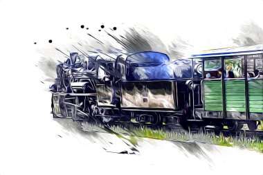 Eski buharlı lokomotif motoru antika