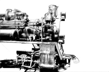 Eski buharlı lokomotif motoru antika