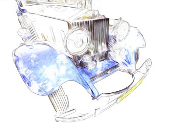 Klasik Retro Klasik Eski Araba Çizimi