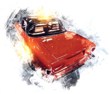 Klasik Retro Klasik Eski Araba Çizimi