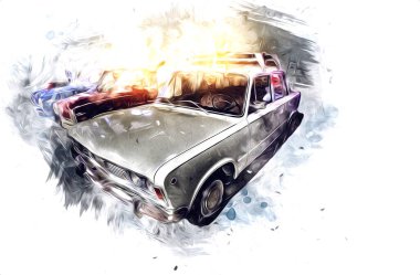Klasik Retro Klasik Eski Araba Çizimi