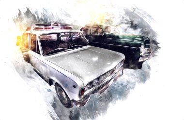 Klasik Retro Klasik Eski Araba Çizimi
