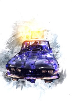 Klasik Retro Klasik Eski Araba Çizimi