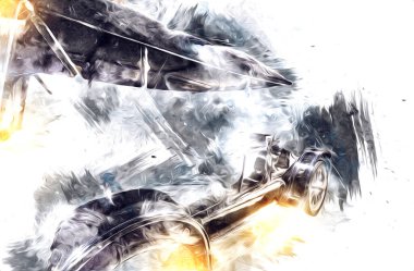 Klasik Retro Klasik Eski Araba Çizimi