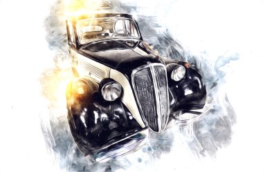 Klasik Retro Klasik Eski Araba Çizimi