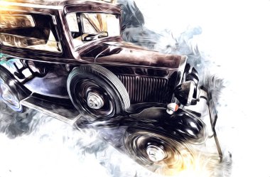 Klasik Retro Klasik Eski Araba Çizimi