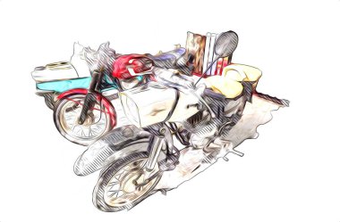Motosiklet görüntüleme rengi izole edilmiş sanat antika retro