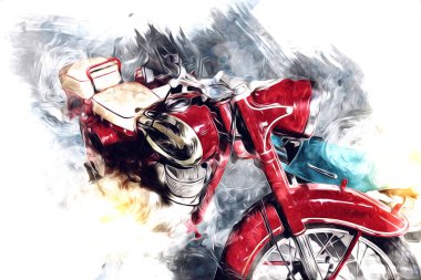 Motosiklet görüntüleme rengi izole edilmiş sanat antika retro