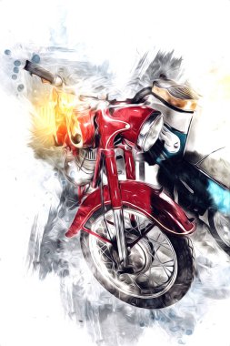 Motosiklet görüntüleme rengi izole edilmiş sanat antika retro