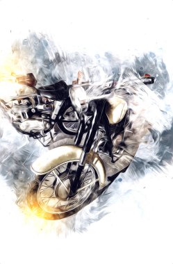 Motosiklet görüntüleme rengi izole edilmiş sanat antika retro