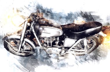 Motosiklet görüntüleme rengi izole edilmiş sanat antika retro