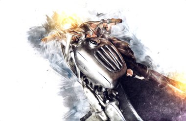 Motosiklet görüntüleme rengi izole edilmiş sanat antika retro