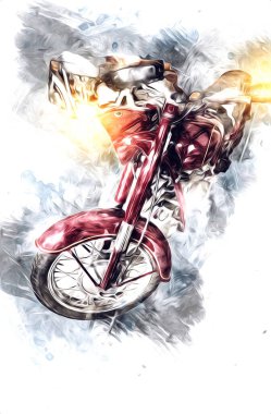 Motosiklet görüntüleme rengi izole edilmiş sanat antika retro
