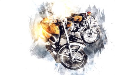 Motosiklet görüntüleme rengi izole edilmiş sanat antika retro
