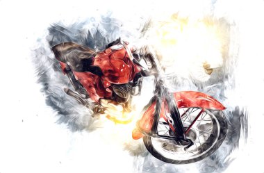 Motosiklet görüntüleme rengi izole edilmiş sanat antika retro