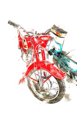 Motosiklet görüntüleme rengi izole edilmiş sanat antika retro