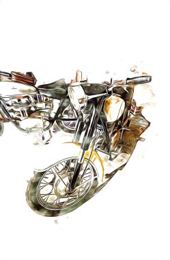 Motosiklet görüntüleme rengi izole edilmiş sanat antika retro